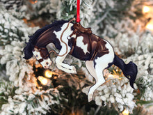 Load image into Gallery viewer, Classy Equine Bay Tobiano Bucking Rodeo Christmas Ranch Horse Ornament
