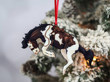 Load image into Gallery viewer, Classy Equine Bay Tobiano Bucking Rodeo Christmas Ranch Horse Ornament
