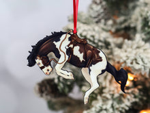 Load image into Gallery viewer, Classy Equine Bay Tobiano Bucking Rodeo Christmas Ranch Horse Ornament
