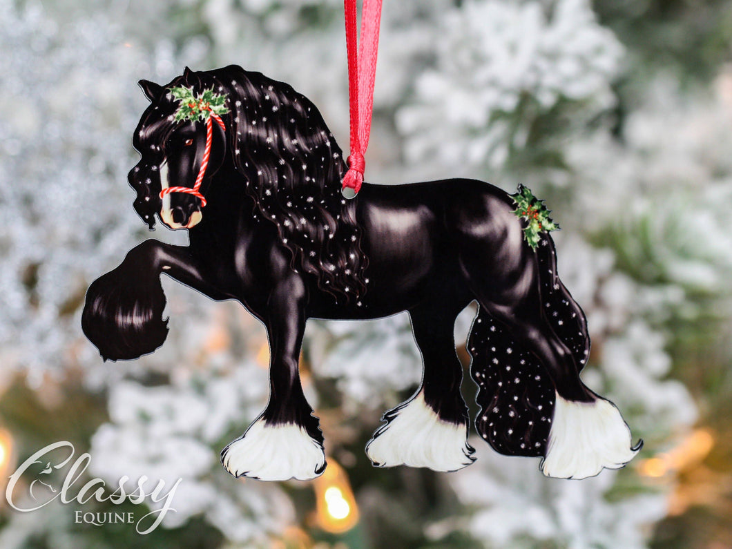 Classy Equine Black Gypsy Horse Christmas Ornament - Eclipse