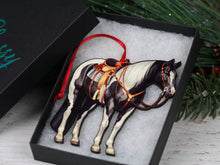 Load image into Gallery viewer, Classy Equine Black Tobiano Western Ranch Horse Ornament
