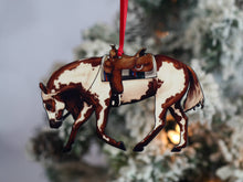 Load image into Gallery viewer, Classy Equine Chestnut Overo Western Riding Ranch Horse Christmas Ornament
