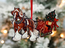 Load image into Gallery viewer, Classy Equine Chestnut Tobiano Gypsy Cob Horse Sleigh Christmas Ornament
