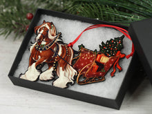 Load image into Gallery viewer, Classy Equine Chestnut Tobiano Gypsy Cob Horse Sleigh Christmas Ornament
