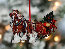 Load image into Gallery viewer, Classy Equine Chestnut Tobiano Gypsy Cob Horse Sleigh Christmas Ornament
