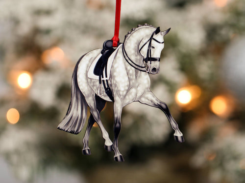 Classy Equine Dressage Horse Christmas Ornament Gray