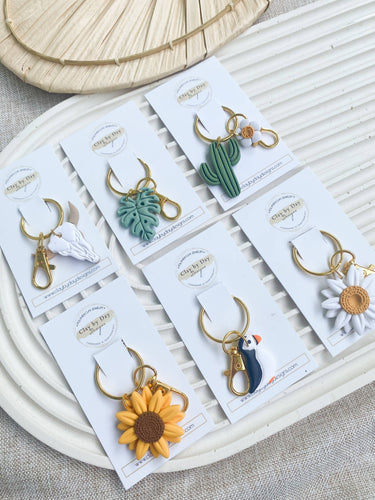 Clay by Day Designs - Polymer Clay Keychains - Puffin, Boho, Sunflower, Skull: Cattle Skull-Clay by Day Designs-Evolution Equestrian Co.