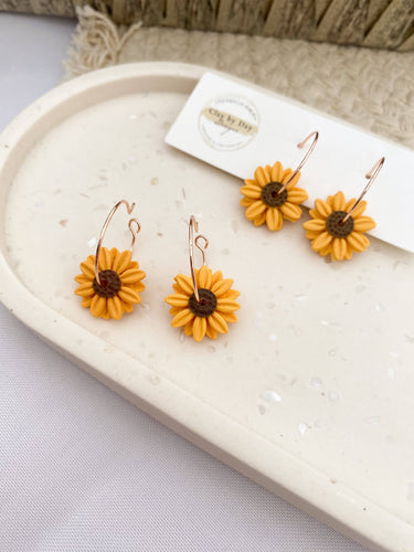 Clay by Day Designs - Sunflower Polymer Clay Hoop Earring: Gold-Clay by Day Designs-Evolution Equestrian Co.