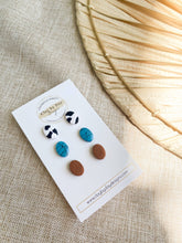 Load image into Gallery viewer, Clay by Day Designs - Western Stud Trio, Cow Print - Polymer Clay Stud Earrings-Clay by Day Designs-Evolution Equestrian Co.
