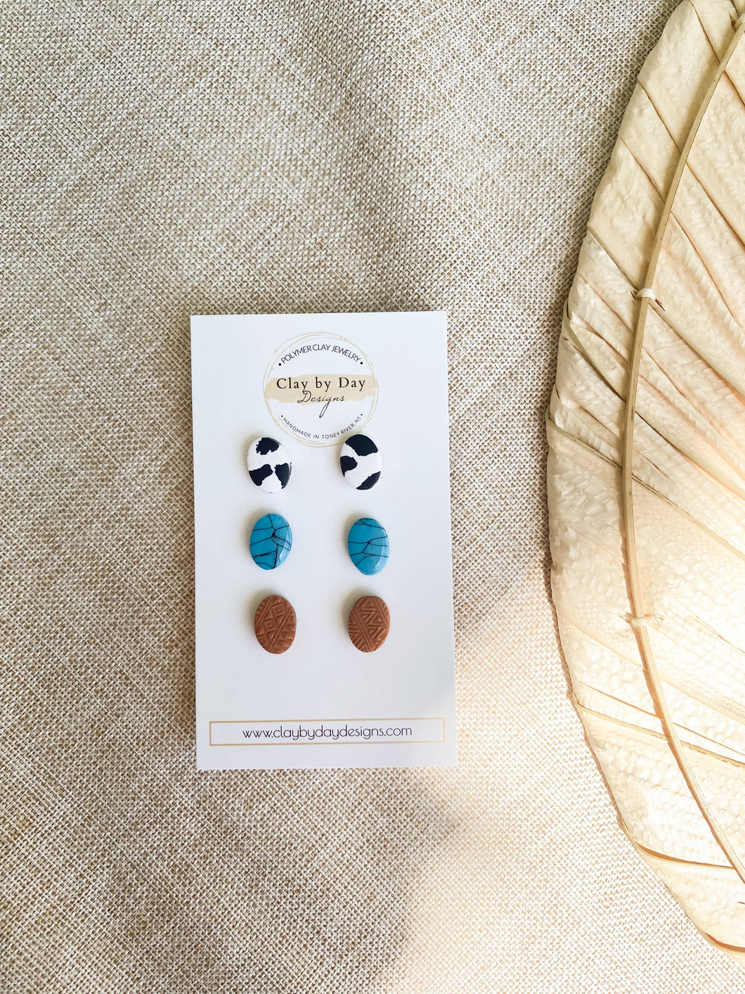 Clay by Day Designs - Western Stud Trio, Cow Print - Polymer Clay Stud Earrings-Clay by Day Designs-Evolution Equestrian Co.
