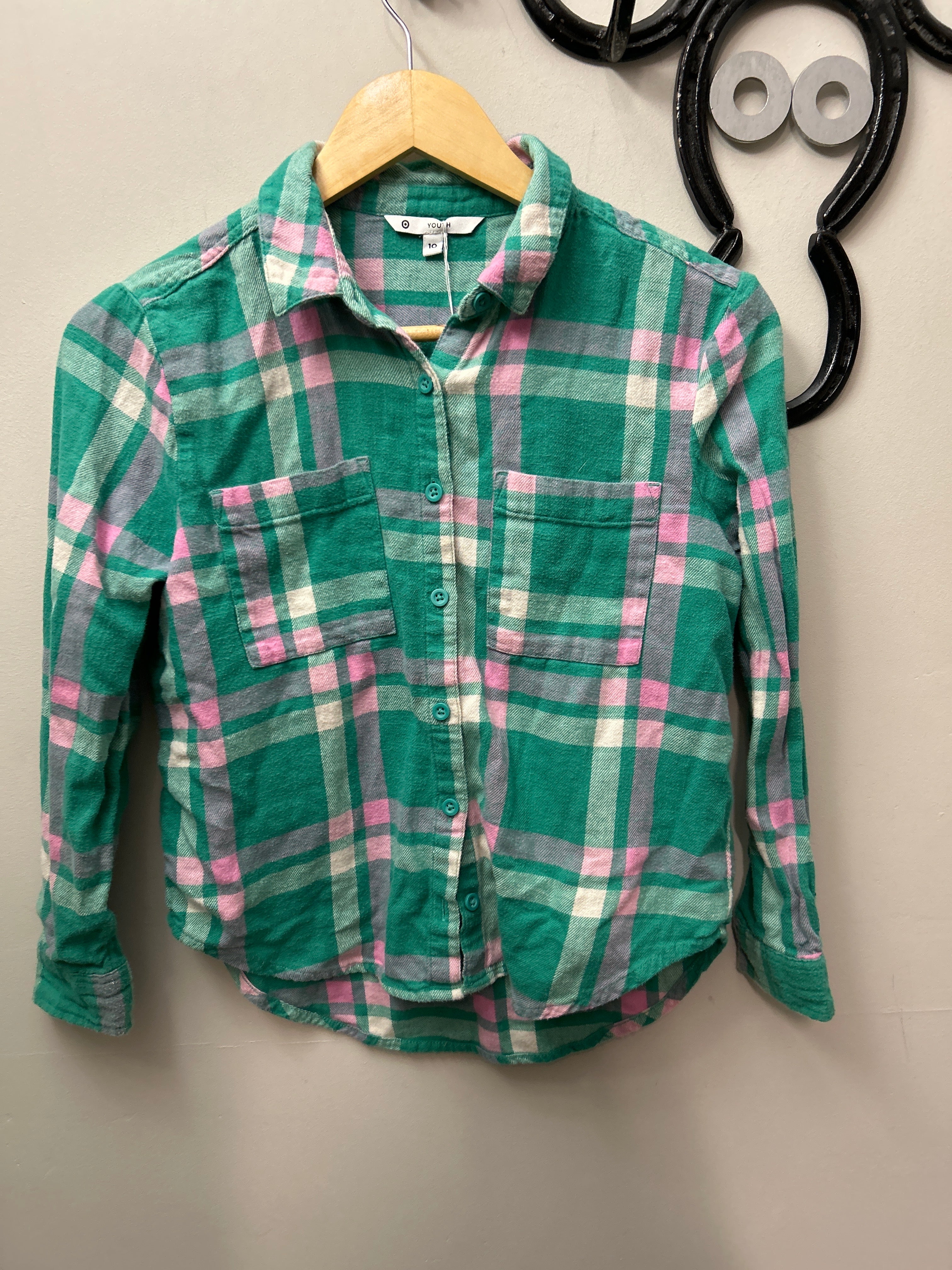 Kid's Green and Pink Plaid Shirt 10
