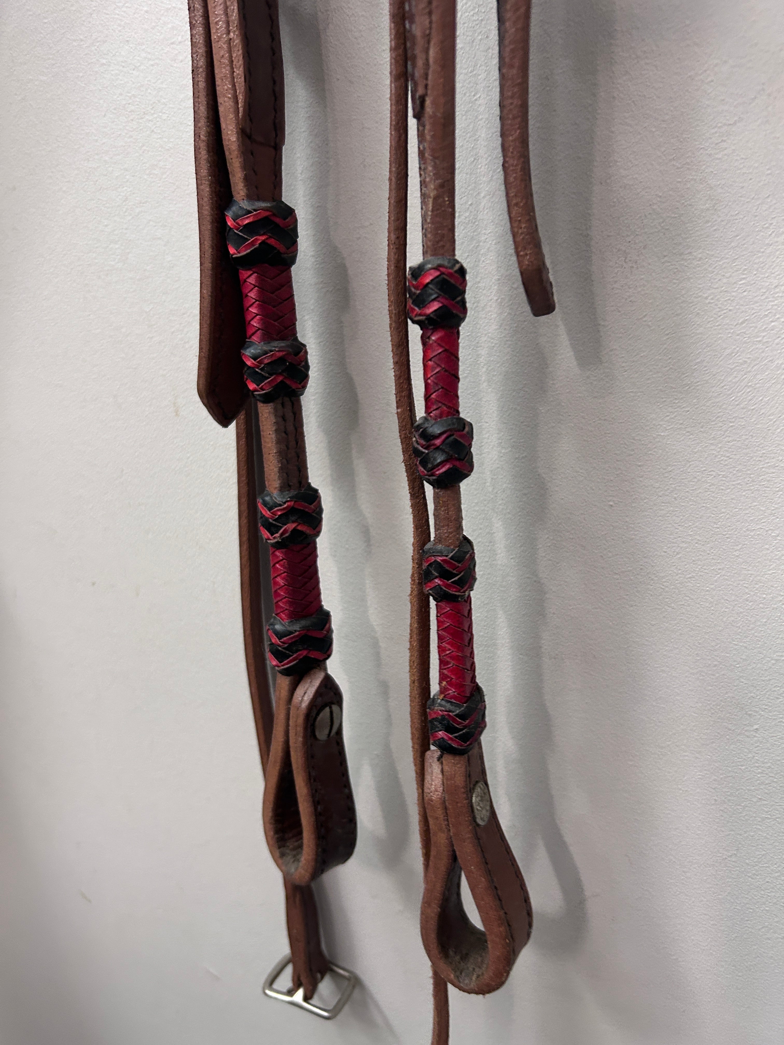 Western Headstall with Red Rawhide Accents