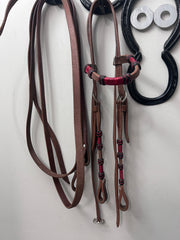 Western Headstall with Red Rawhide Accents