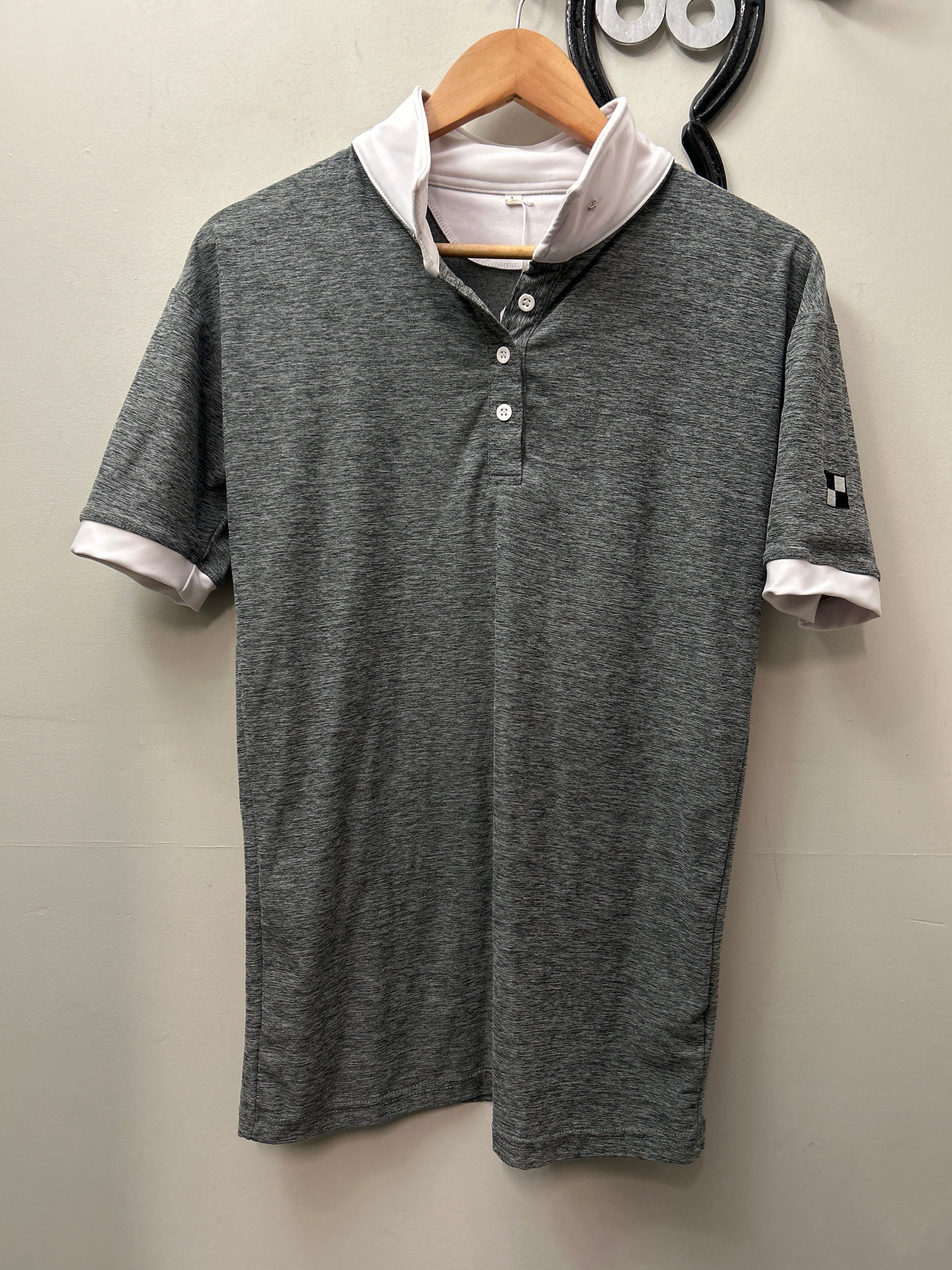 Derby Grey Show Shirt Large-Riding Shirts-Consignment-Evolution Equestrian Co.