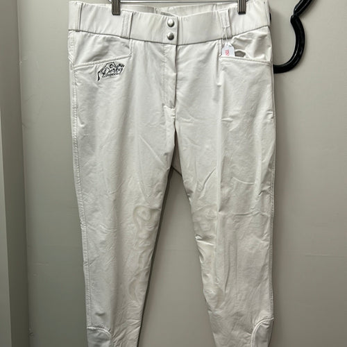 Derby White Knee Patch Breeches 48 EU / 36 US-Breeches-Consignment-Evolution Equestrian Co.