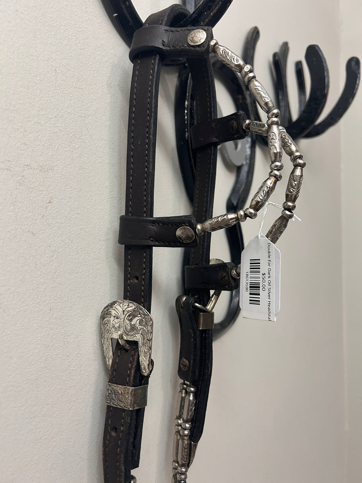 Double Ear Dark Oil Silver Headstall-Western Headstall-Consignment-Evolution Equestrian Co.