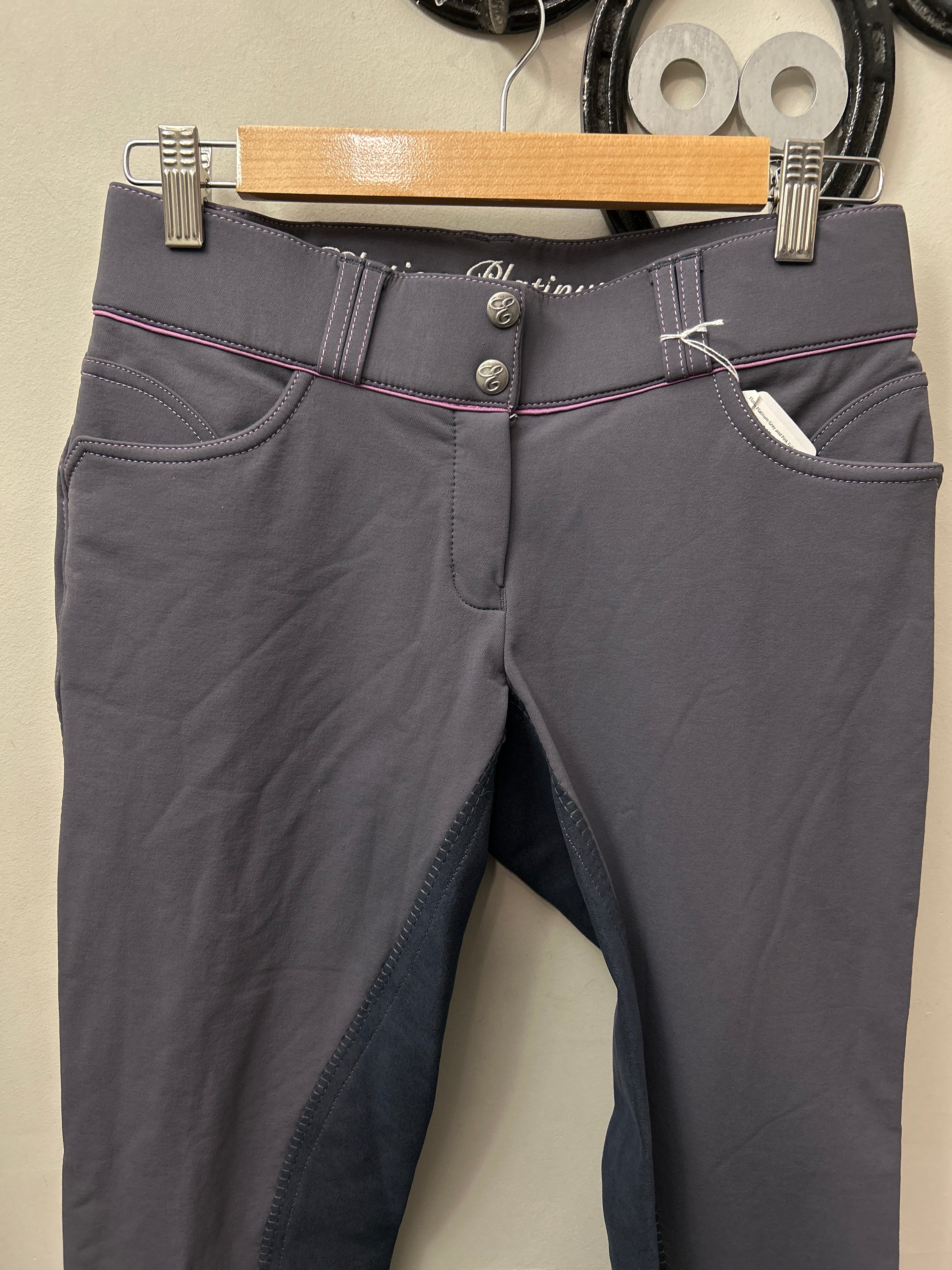 Elation Platinum Grey and Pink Full Seat 28-Breeches-Consignment-Evolution Equestrian Co.