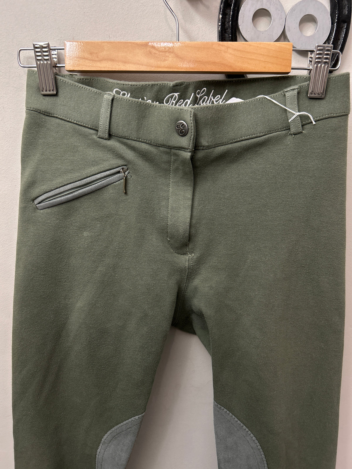 Elation Red Label Cotton Knee Patch Breeches Green 28-Breeches-Consignment-Evolution Equestrian Co.