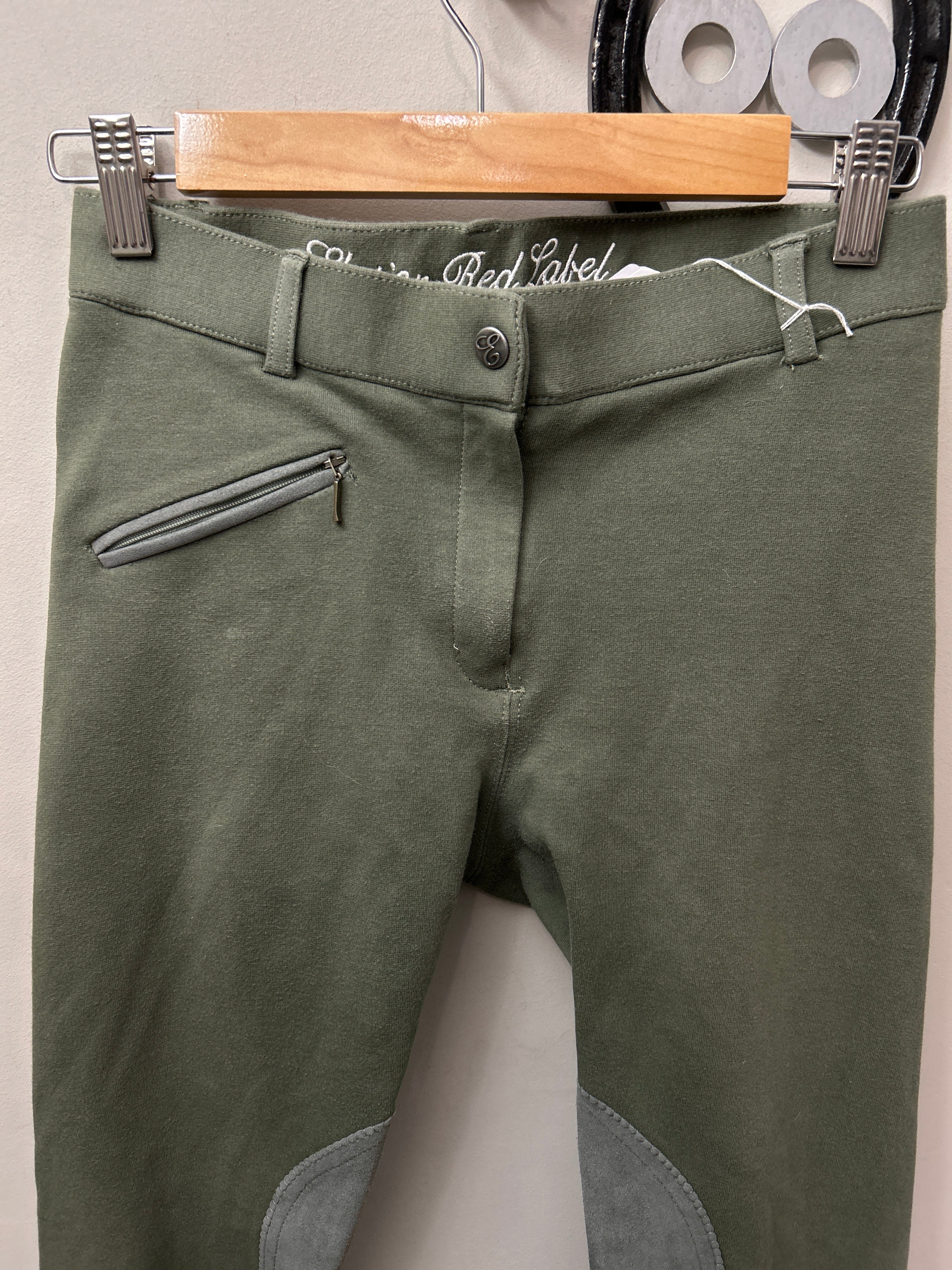 Elation Red Label Cotton Knee Patch Breeches Green 28-Breeches-Consignment-Evolution Equestrian Co.