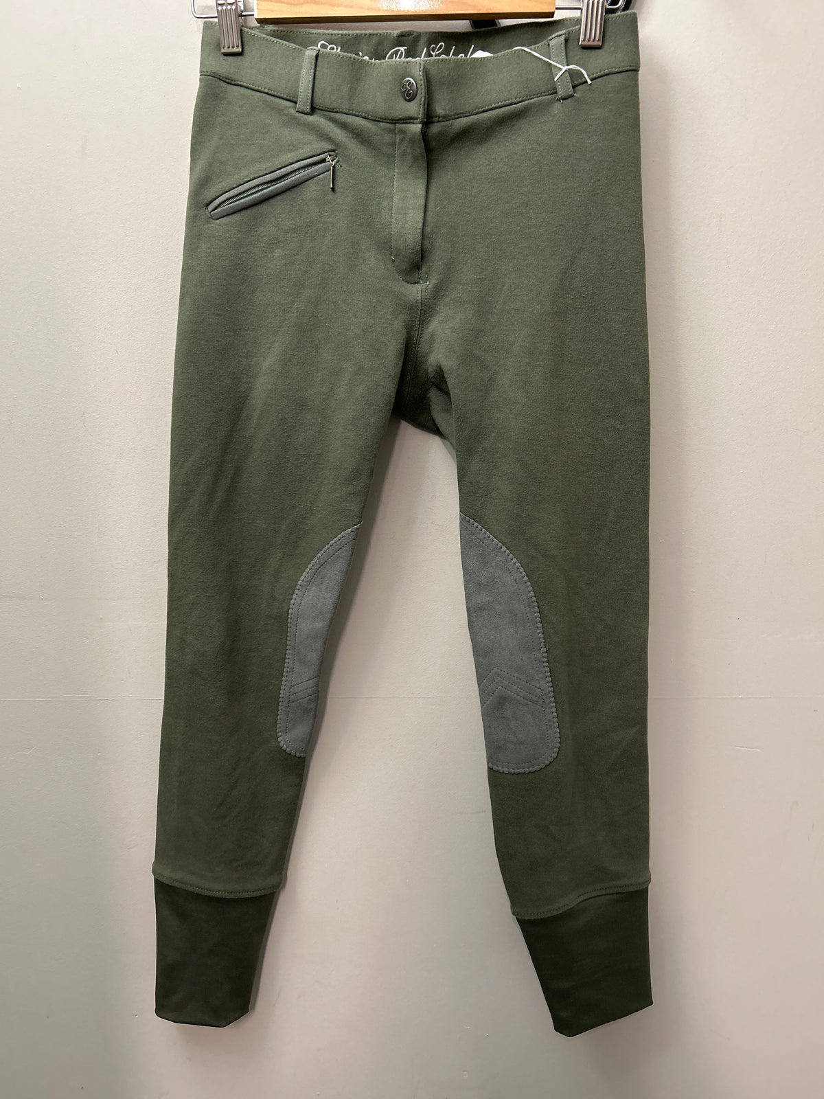 Elation Red Label Cotton Knee Patch Breeches Green 28-Breeches-Consignment-Evolution Equestrian Co.