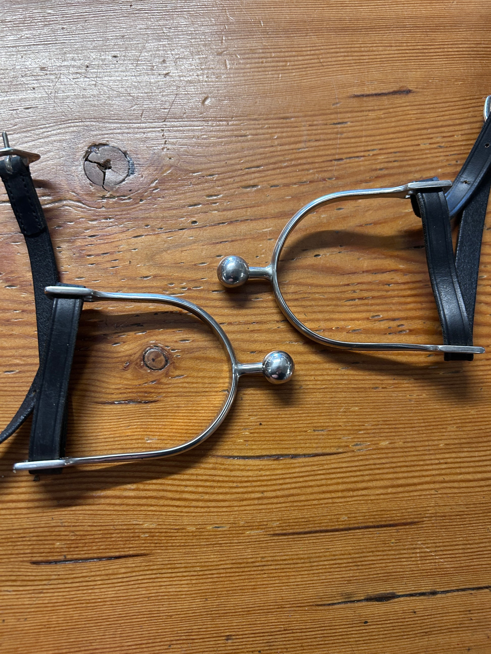 English Ball Spurs with Leather Straps-English Spurs-Consignment-Evolution Equestrian Co.