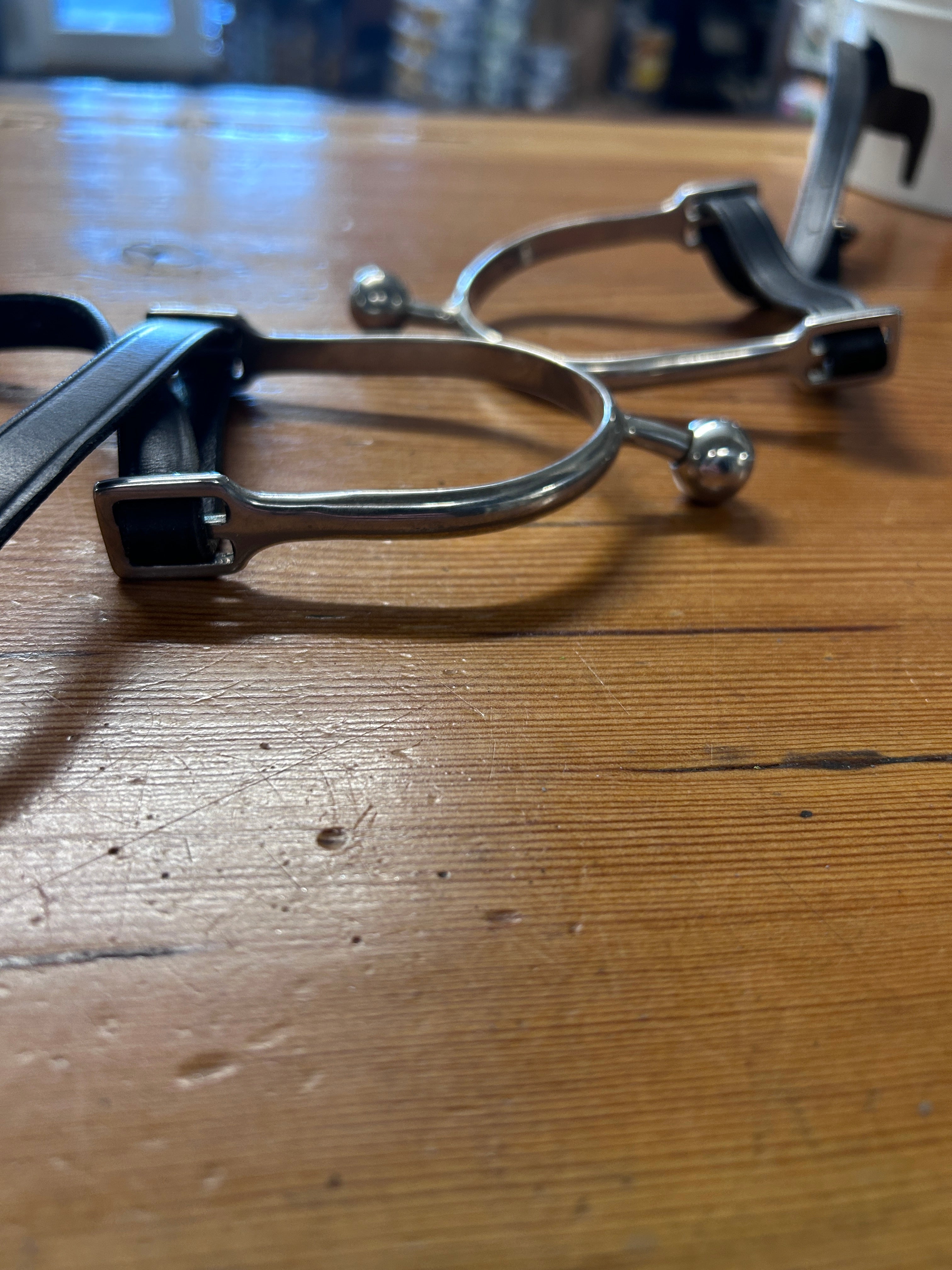 English Ball Spurs with Leather Straps-English Spurs-Consignment-Evolution Equestrian Co.