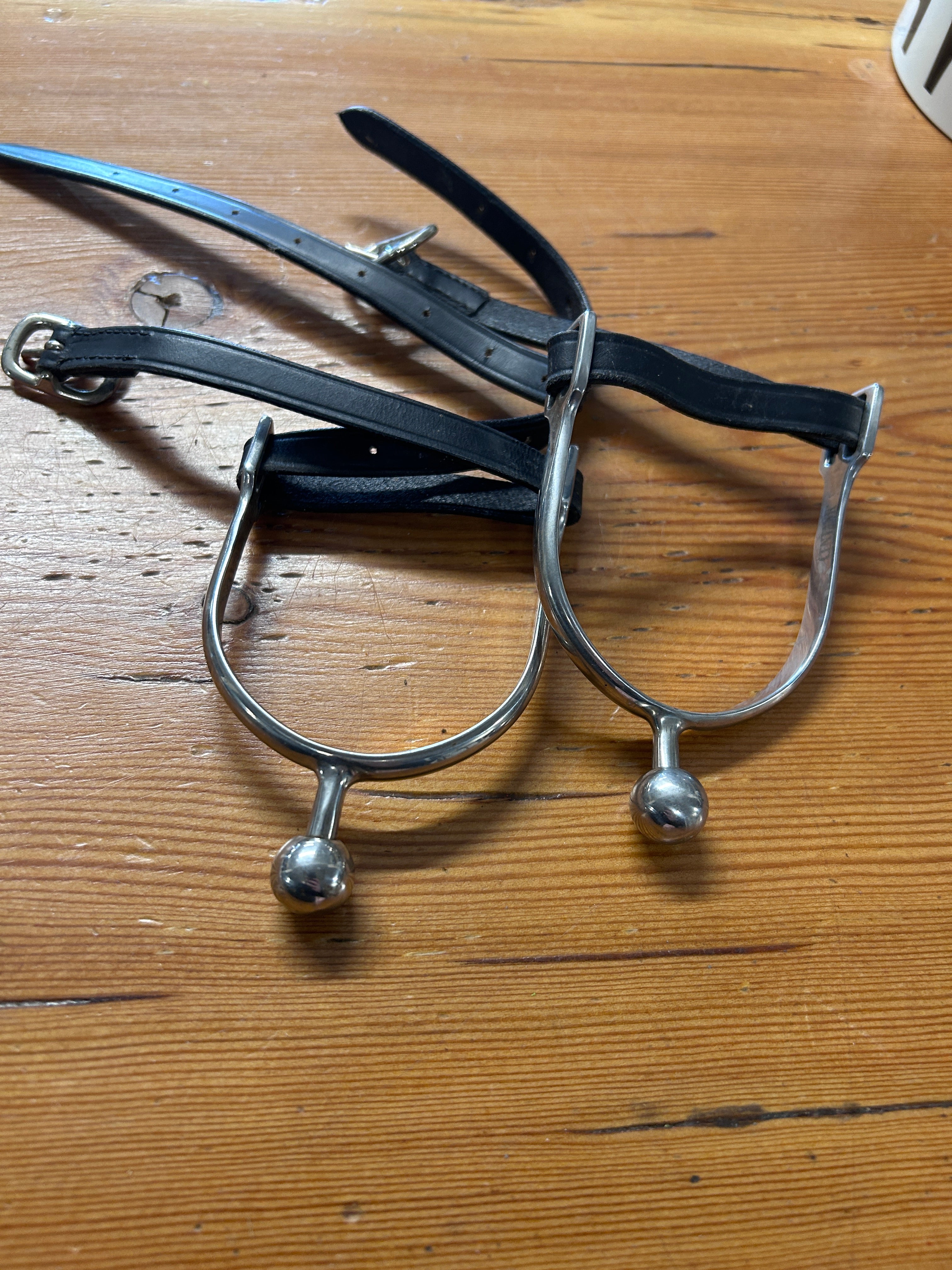 English Ball Spurs with Leather Straps-English Spurs-Consignment-Evolution Equestrian Co.