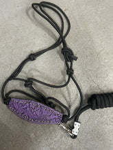 Load image into Gallery viewer, Black Rope Halter with Purple Bronc Noseband and Lead
