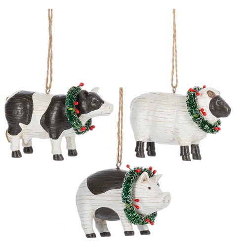 Folk Art Farm Animal Ornaments-Christmas-Can Pro Equestrian Supply-Cow-Evolution Equestrian Co.