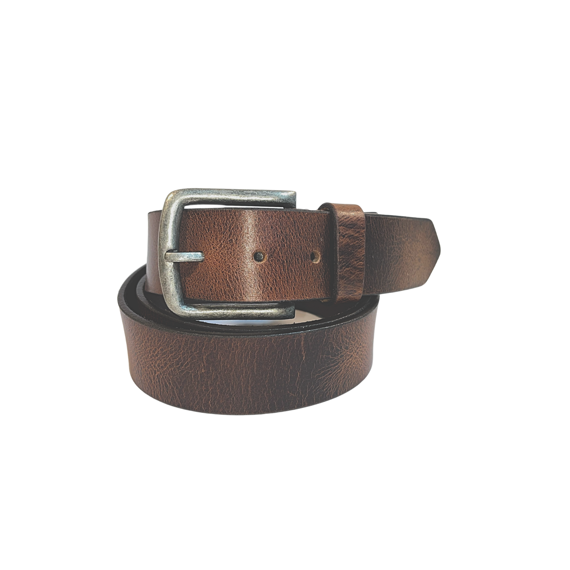 Greenwood Leather Brown Belt with Vintage Silver Buckle-Belt-Greenwood Leather-Small-Evolution Equestrian Co.