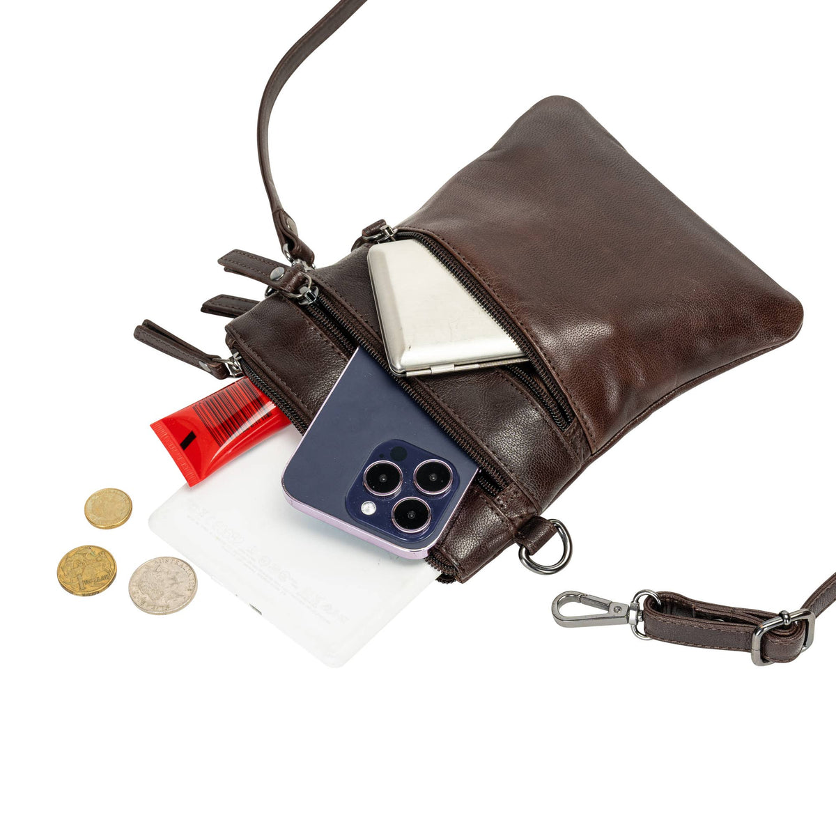 Greenwood Leather - The Cedar | Compact Full-Grain Leather Crossbody Bag: Brown-Greenwood Leather-Evolution Equestrian Co.