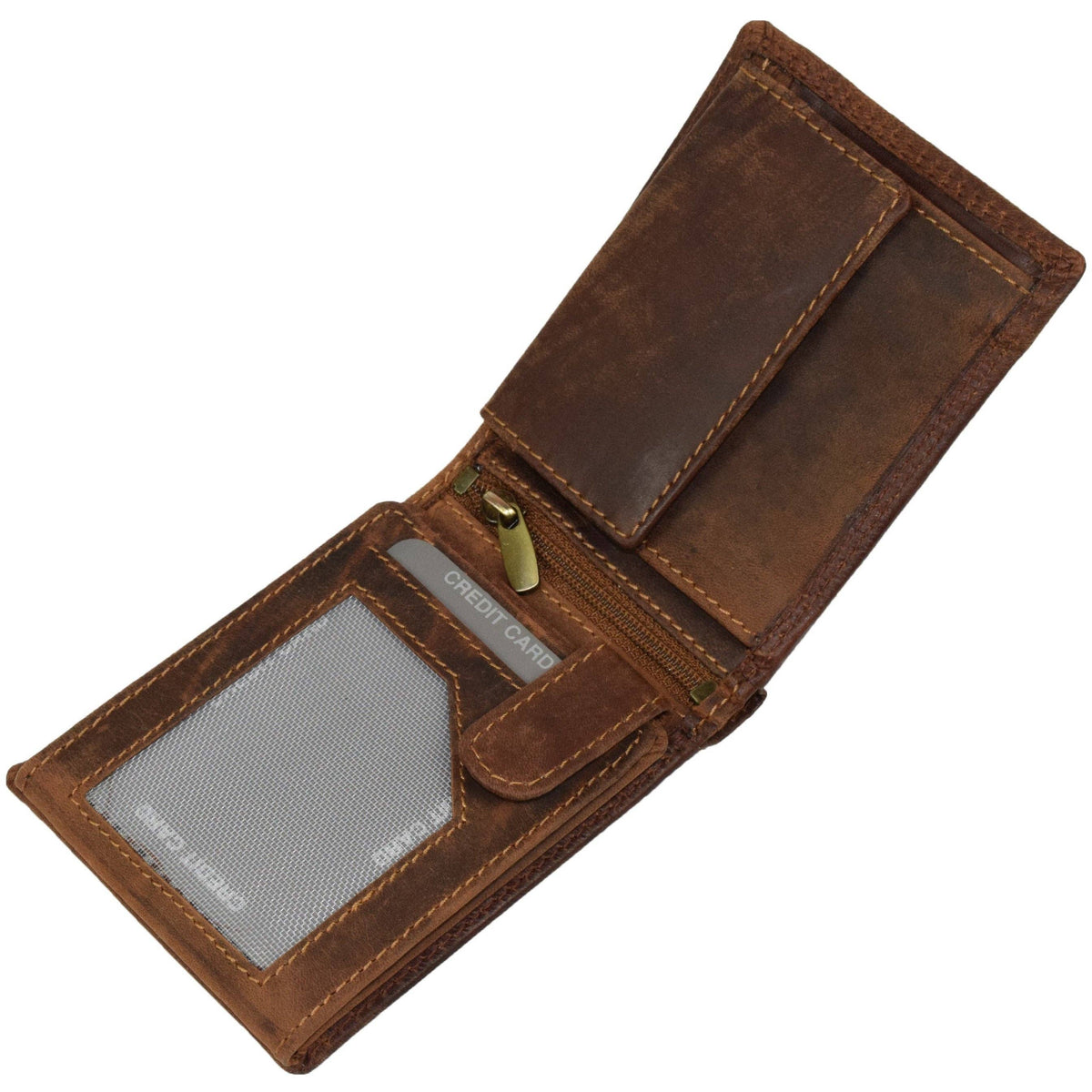Greenwood Judd wallet push-button coin pocket and zippered middle compartment
