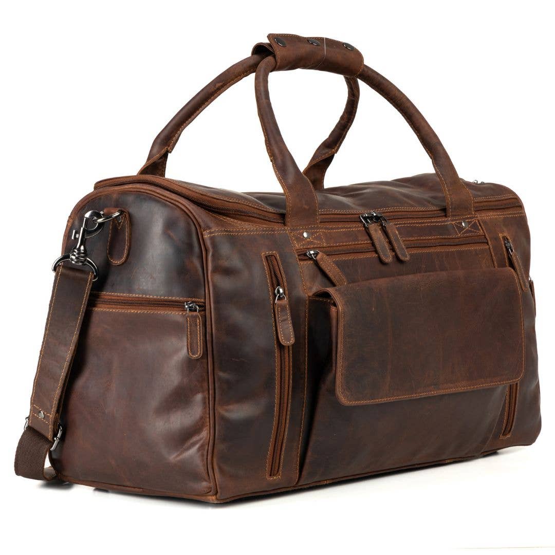 Greenwood Leather - Large Leather Weekender Bag - Casual Vintage Look: Sandal-Greenwood Leather-Evolution Equestrian Co.