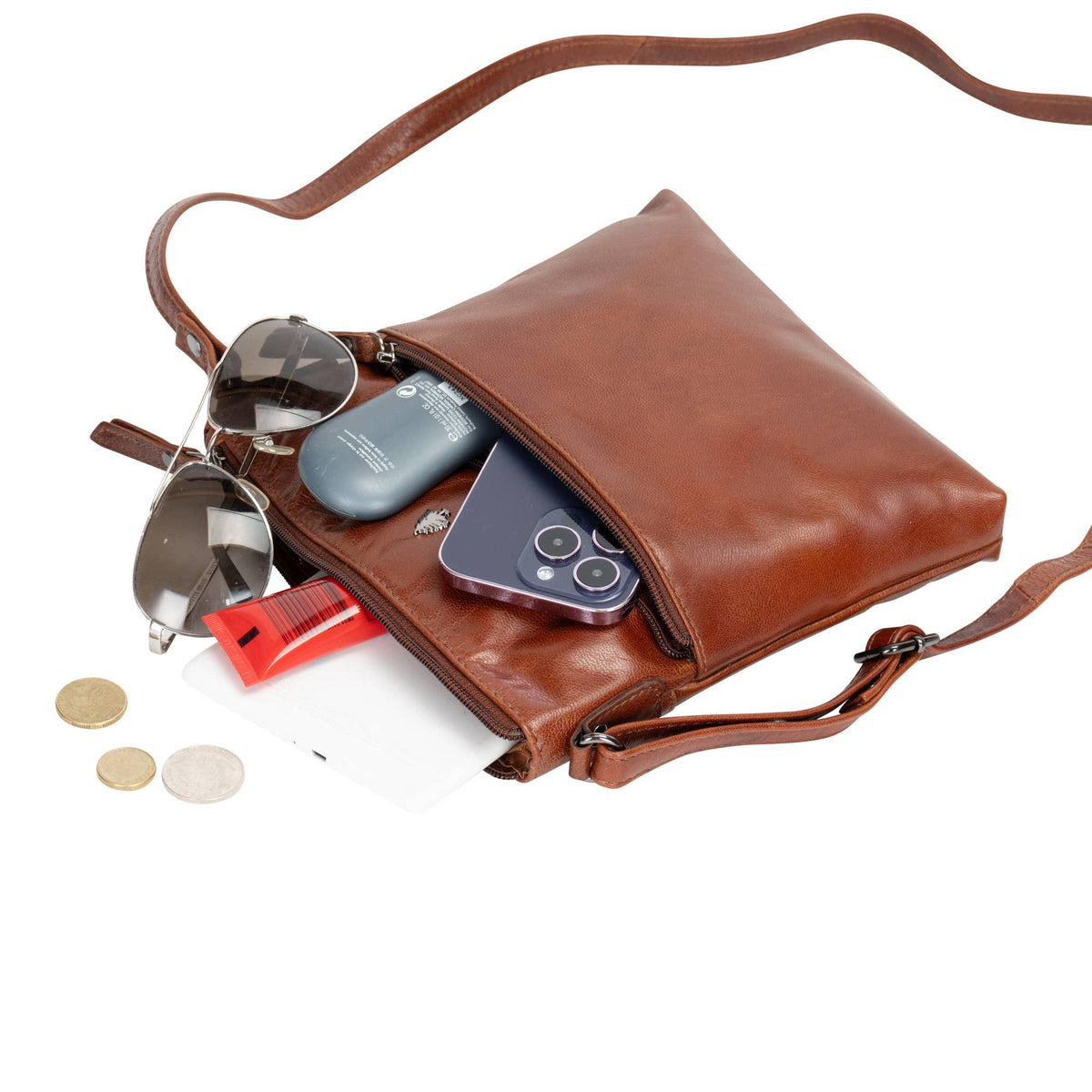 Greenwood Leather - Maple Full-Grain Leather Crossbody Bag for Women: Camel-Greenwood Leather-Evolution Equestrian Co.