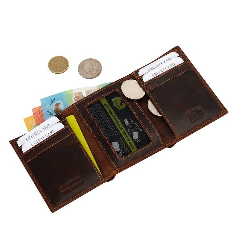 Greenwood Leather - Men’s Tri-Fold RFID Leather Wallet Wellington: Sandal-Greenwood Leather-Evolution Equestrian Co.