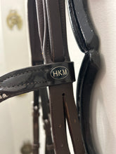 Load image into Gallery viewer, HKM Brown Patent Dressage Bridle-Bridle-Consignment-Evolution Equestrian Co.
