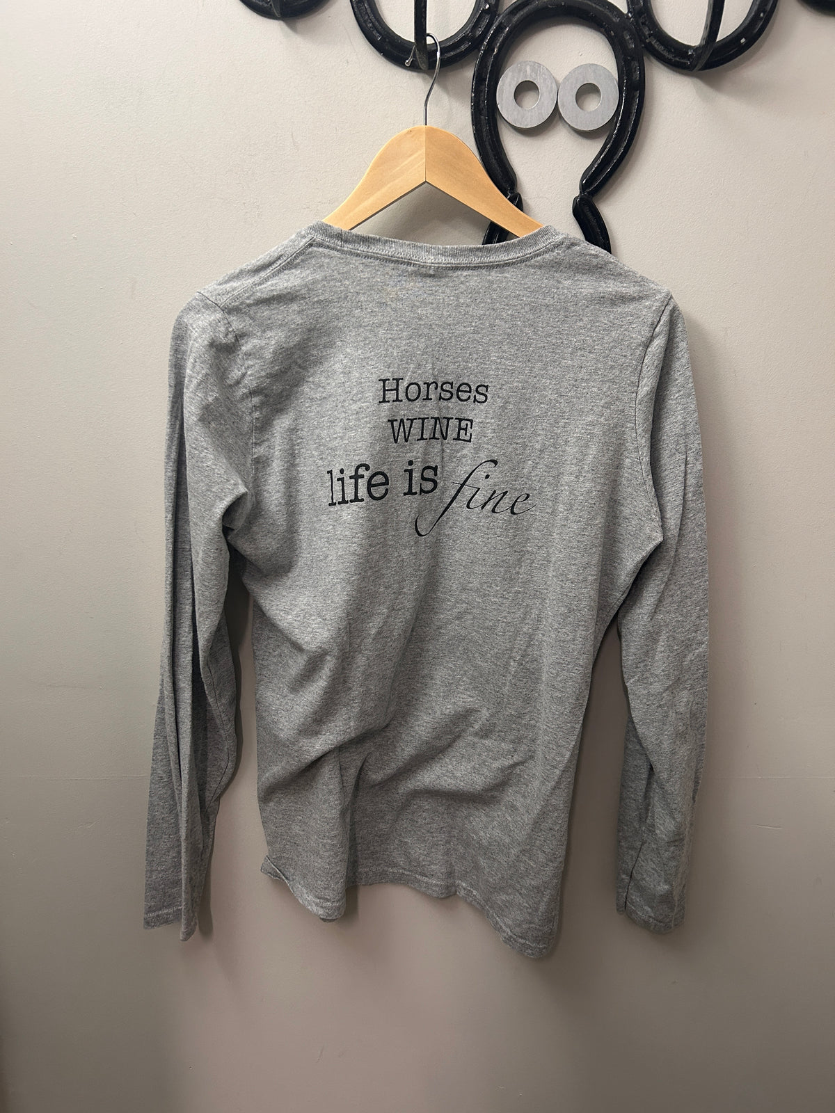 HahaWhatever Grey Wine Shirt Medium-Breeches-Consignment-Evolution Equestrian Co.