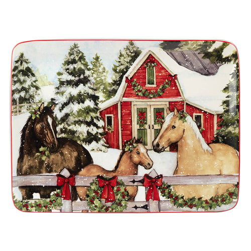 Certified International - Homestead Christmas Horse Rectangular Platter 16