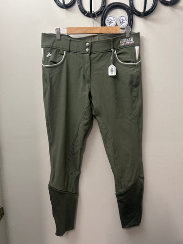 Horze Green Full Seat Breeches 34-Breeches-Consignment-Evolution Equestrian Co.