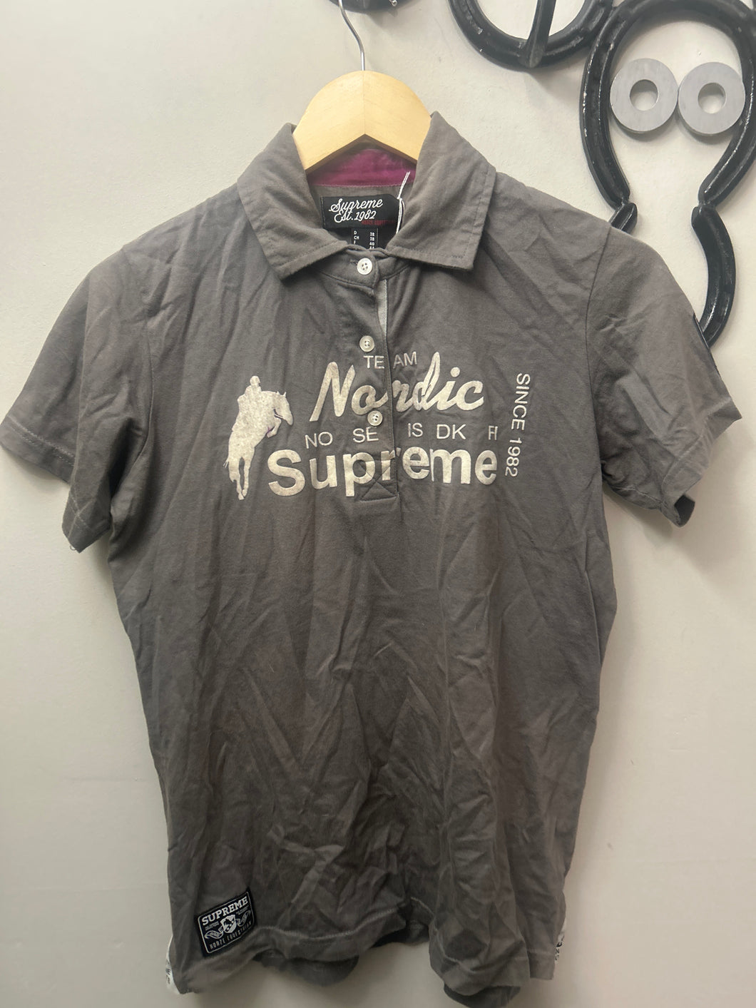 Horze Supreme Grey Polo Shirt Ladies Small-Riding Shirts-Consignment-Evolution Equestrian Co.