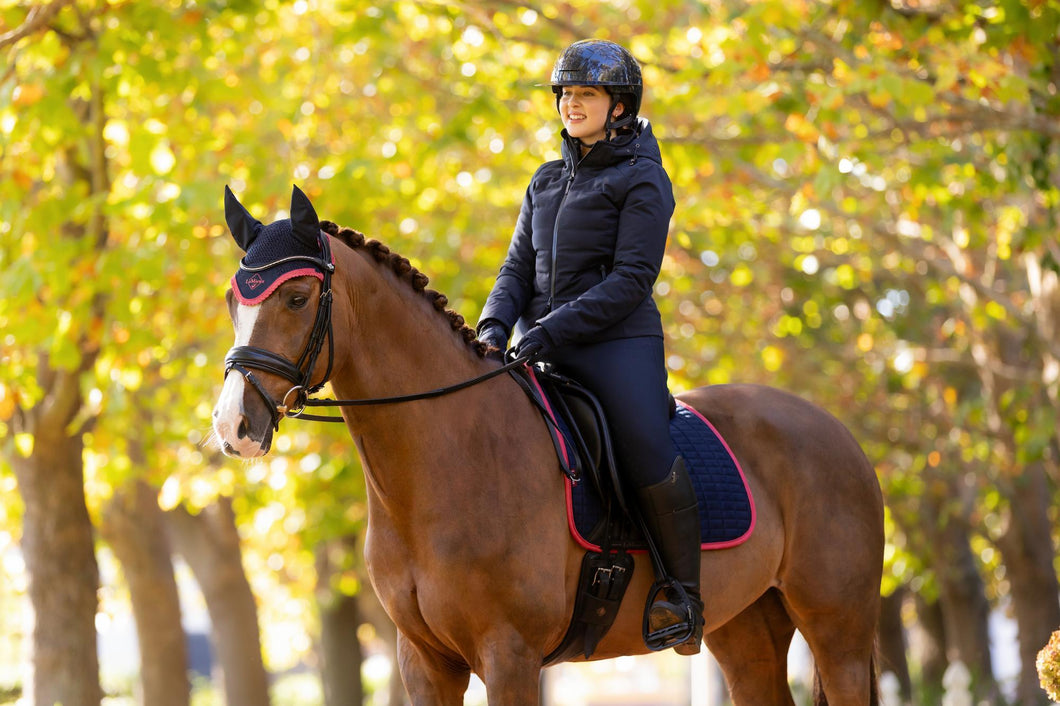 LeMieux Suede Dressage Saddle Pad Navy Cranberry