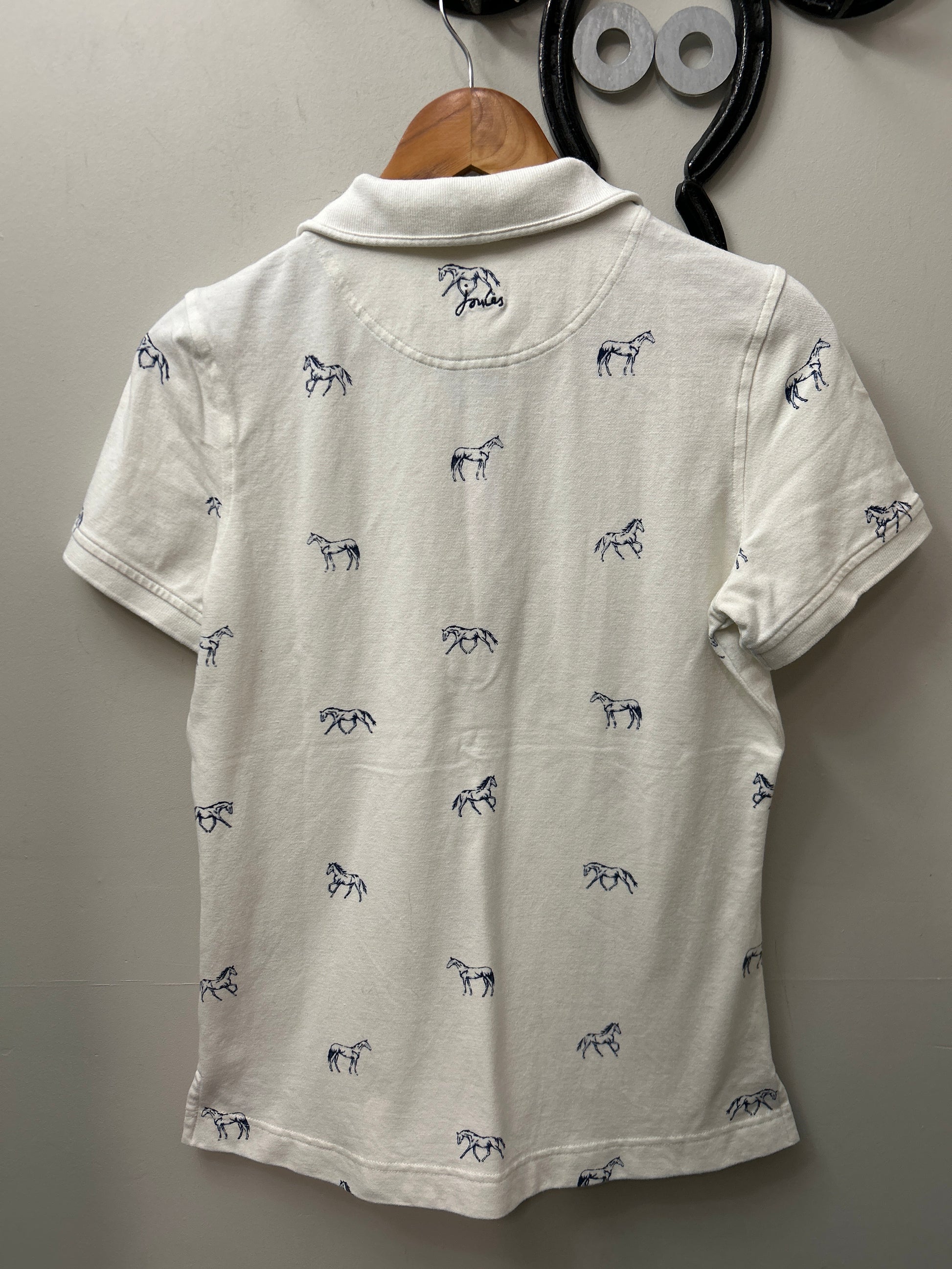 Joules Polo Shirt White with Navy Horses Small-Riding Shirts-Consignment-Evolution Equestrian Co.
