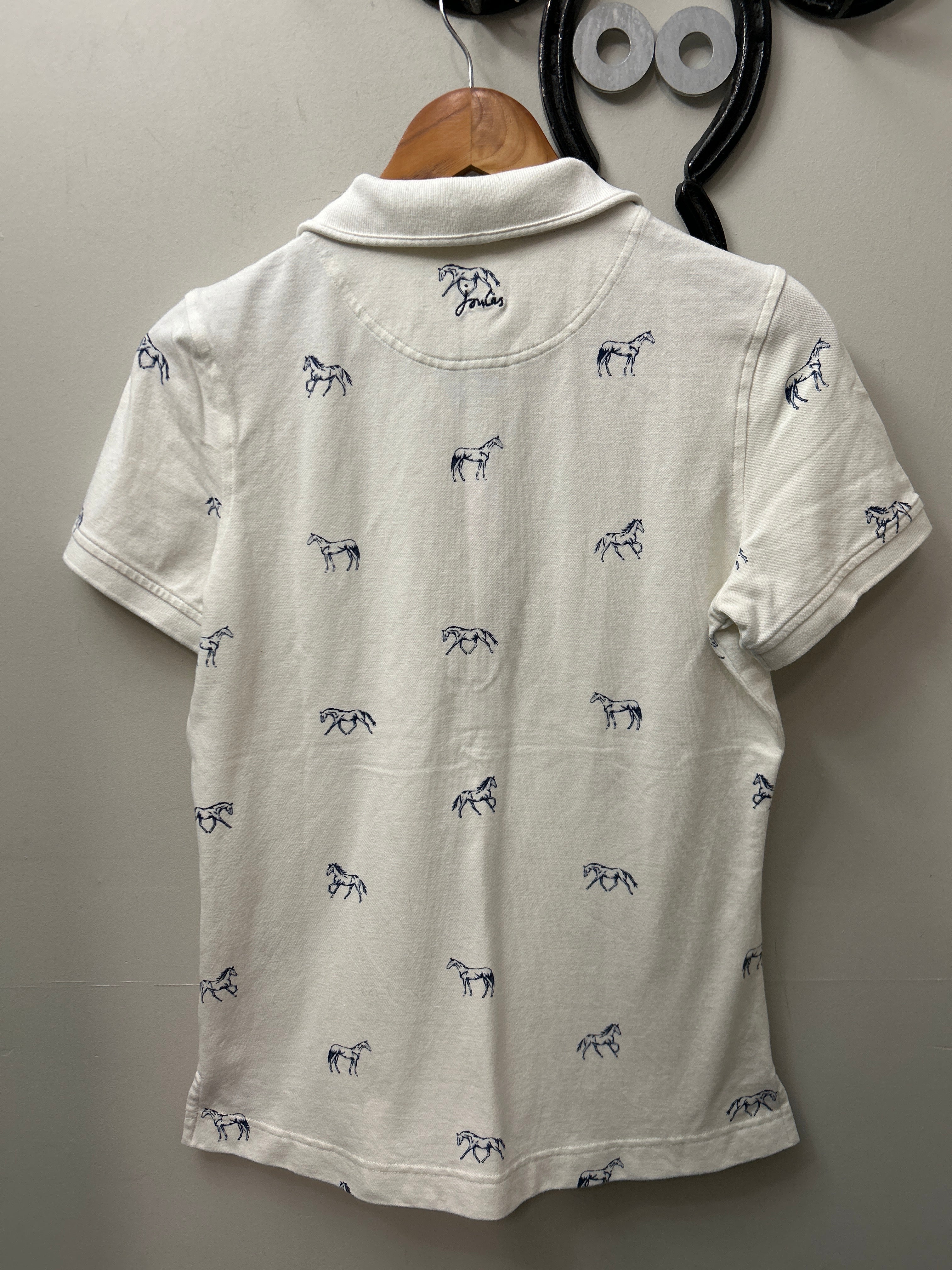 Joules Polo Shirt White with Navy Horses Small-Riding Shirts-Consignment-Evolution Equestrian Co.