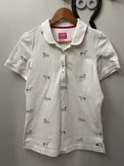Joules Polo Shirt White with Navy Horses Small-Riding Shirts-Consignment-Evolution Equestrian Co.