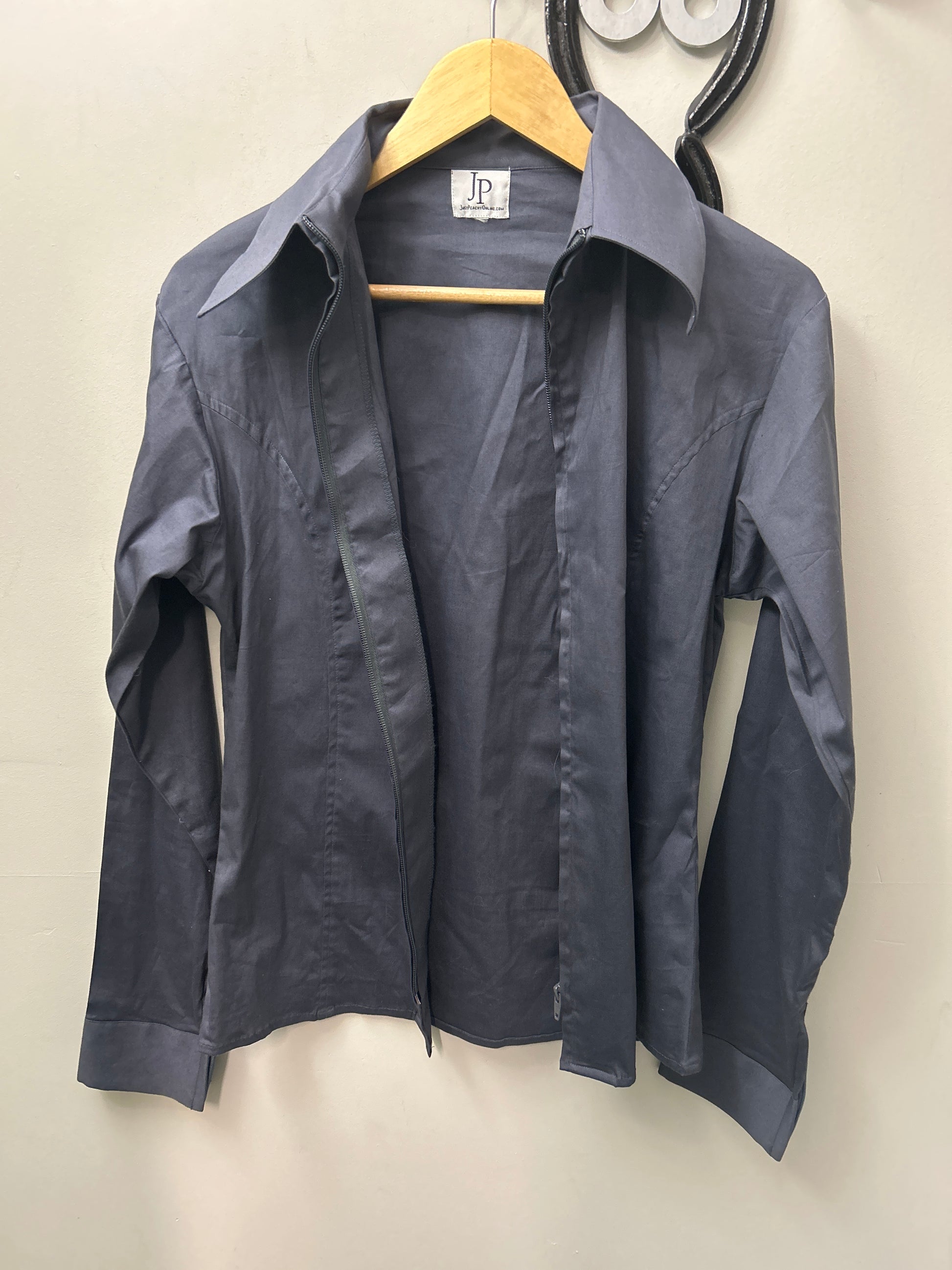 Just Peachy Western Show Shirt M/L Blue-Grey-Western Shirt-Consignment-Evolution Equestrian Co.