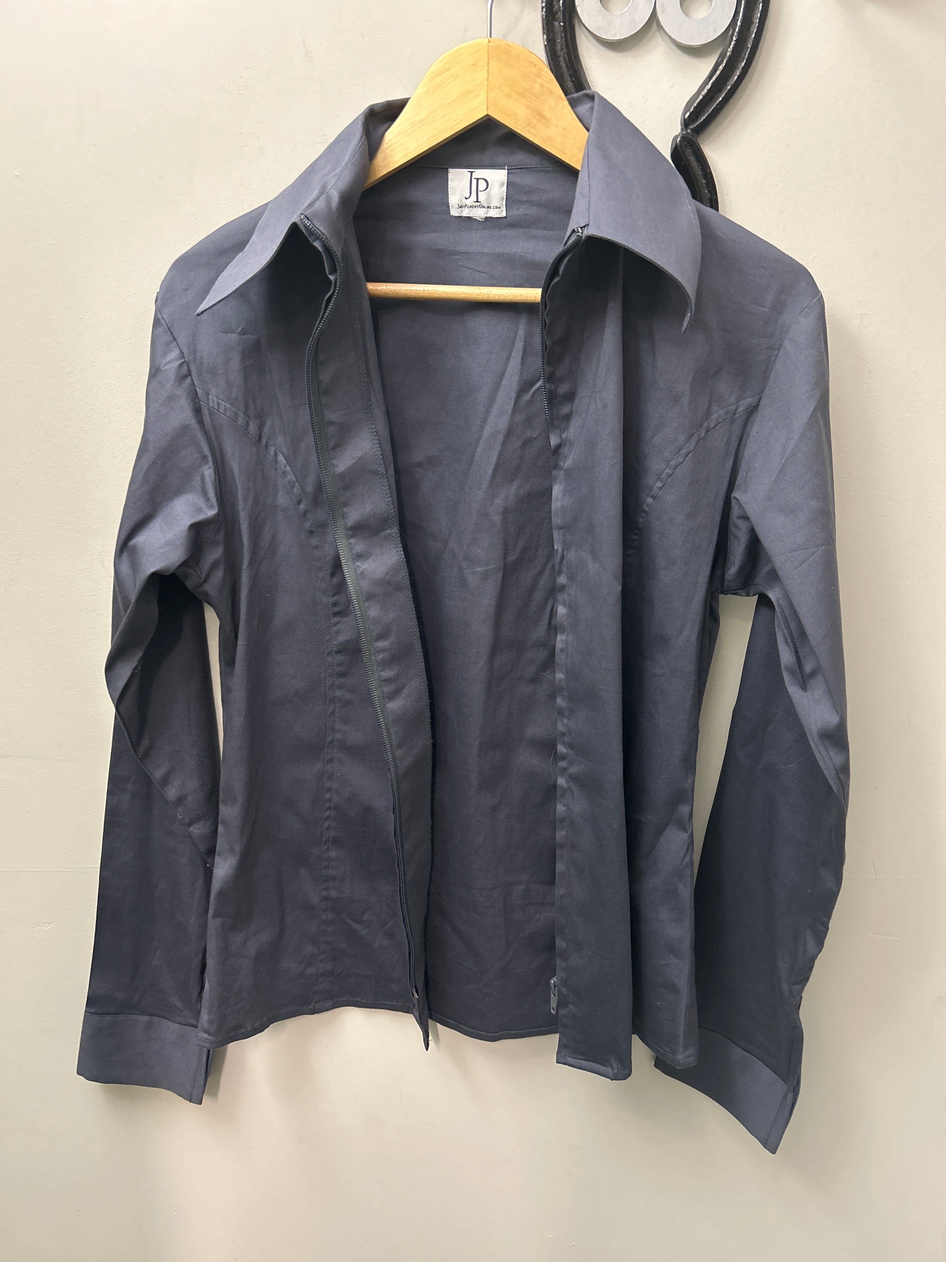 Just Peachy Western Show Shirt M/L Blue-Grey-Western Shirt-Consignment-Evolution Equestrian Co.