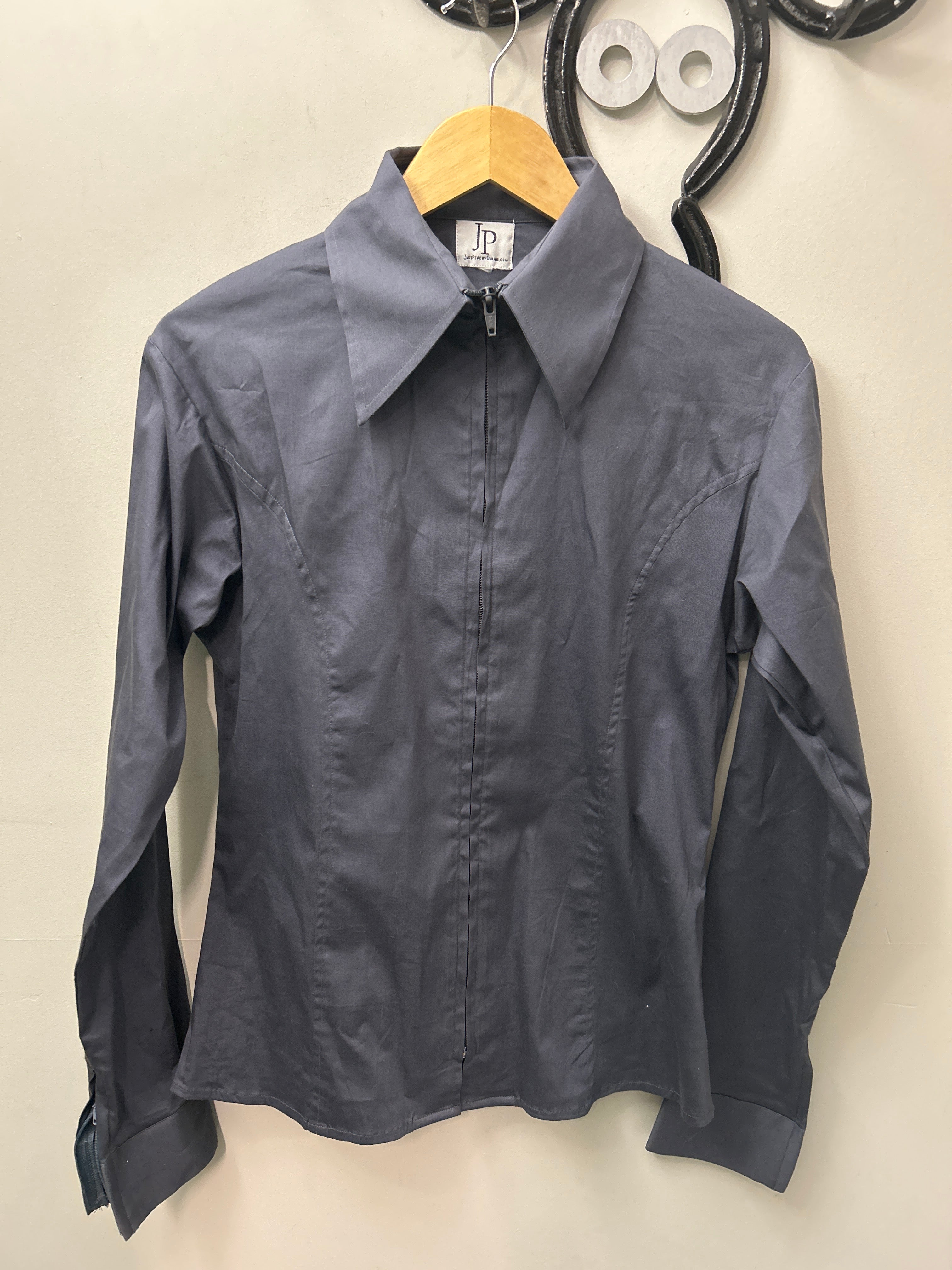 Just Peachy Western Show Shirt M/L Blue-Grey-Western Shirt-Consignment-Evolution Equestrian Co.