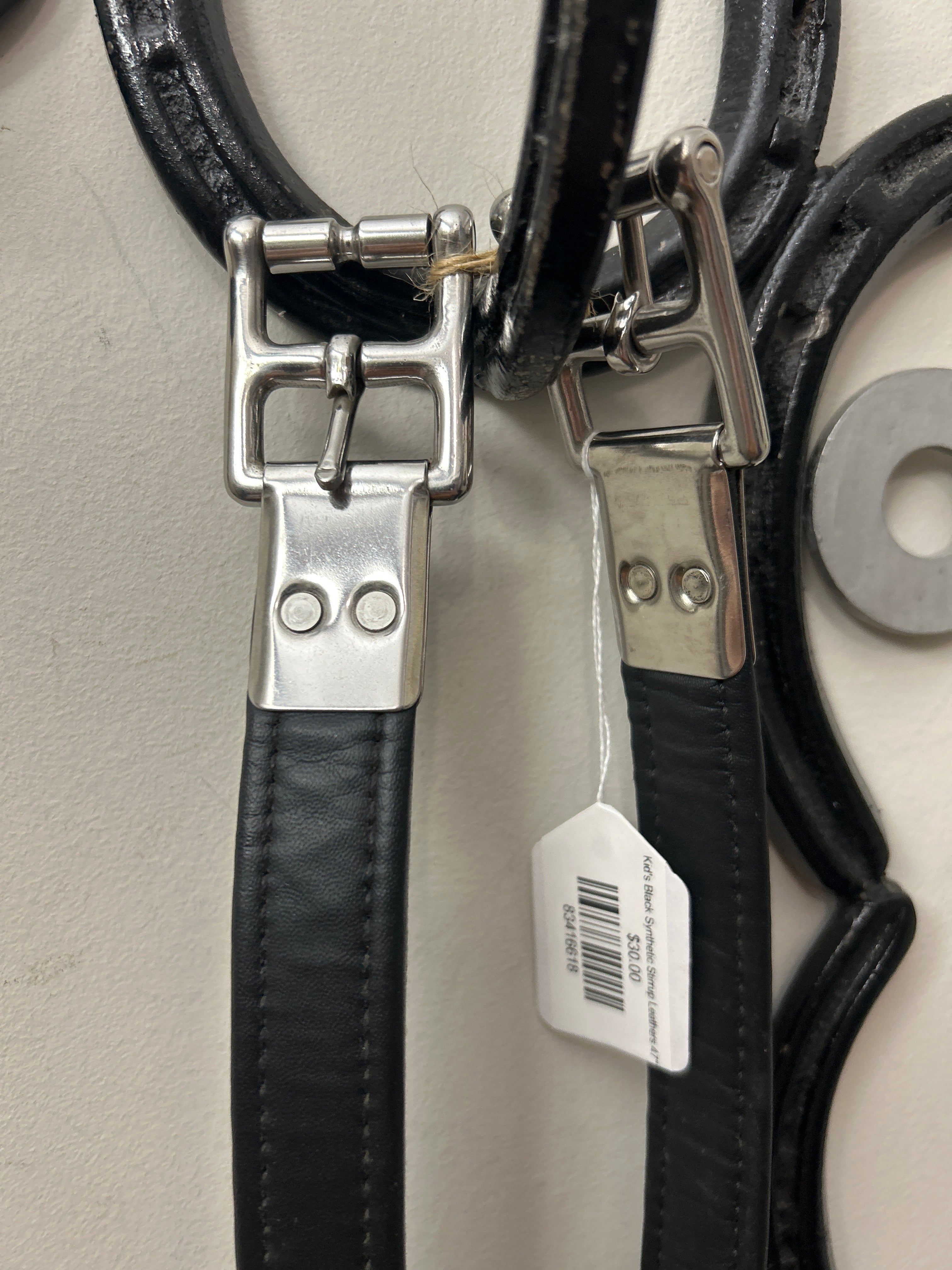 Kid's Black Synthetic Stirrup Leathers 47"-English Accessories-Consignment-Evolution Equestrian Co.