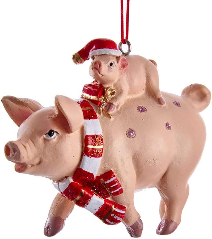 Kurt Adler Santa Pig and Piglet Ornament-Christmas-Can Pro Equestrian Supply-Evolution Equestrian Co.