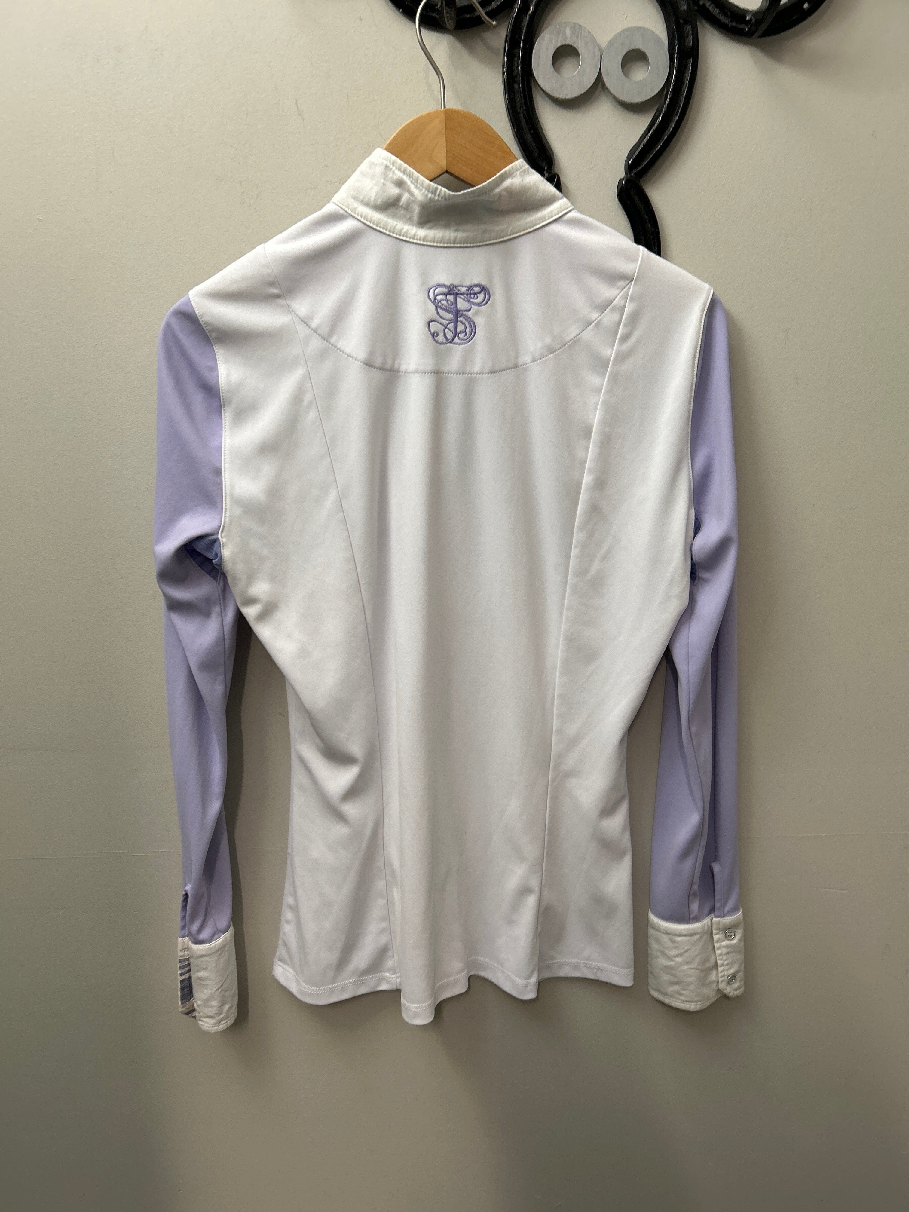 Le Fash Show Shirt White/Lavender Large-Show Shirts-Consignment-Evolution Equestrian Co.